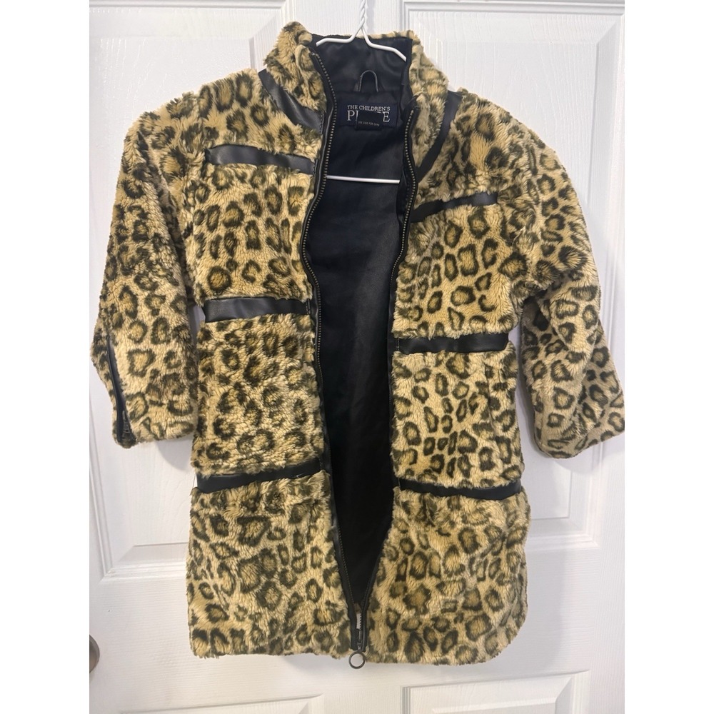 The Children's Place Girls XS 4 Leopard Faux Fur Coat Edgy Punk Rocker Vtg